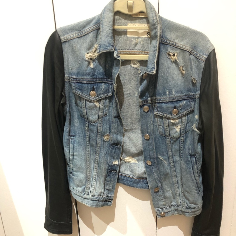 rag & bone /JEAN jacket w/ black leather sleeves